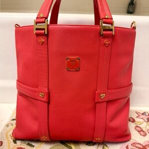 RARE Vintage MCM XL Red Leather Top Handle Bag